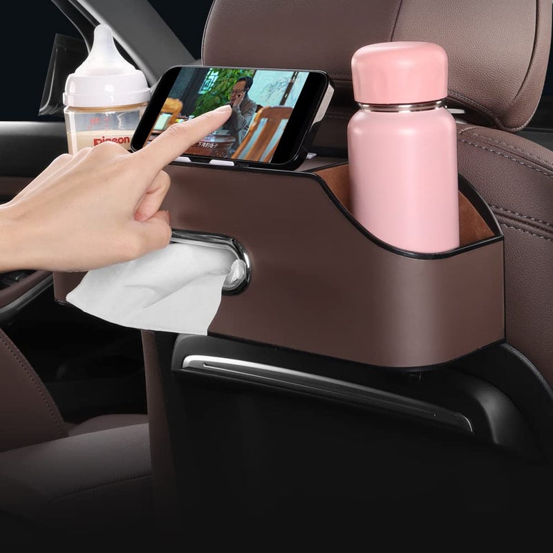 HAOTULE New car headrest Rear seat Multifunctional Storage Box  partition Design  with Cup Holder  Tissue Box  headrest Hook  Suitable for Children and Adults  car Travel Accessories(Coffee Color) - Image 4